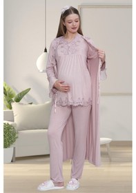 Resim Mecit Pijama Mecit 1517 Gül Kurusu Sabahlıklı Lohusa Pijama Takımı 