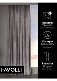 Resim Kadife Dokulu Gümüş Grisi Ada Fon Perde Ekstrafor Büzgülü Dream Series Gümüş Gri Gri - Gümüş 