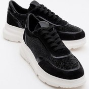 Resim Luvi Shoes Pablo Siyah Süet Siyah Taşlı Hakiki Deri Kalın Tabanlı Kadın Spor Ayakkabı Siyah-süet Siyah 