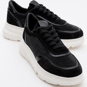 Resim Luvi Shoes Pablo Siyah Süet Siyah Taşlı Hakiki Deri Kalın Tabanlı Kadın Spor Ayakkabı Siyah-süet Siyah 