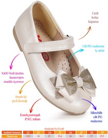 Resim Kiko Kids Silvery Cilt Cırtlı Kum Sim Fiyonklu Kız Çocuk Babet Ayakkabı Sedef 