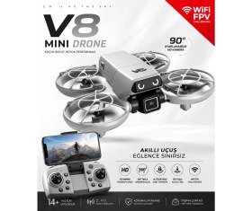 Resim Airstorr Drone V8 Mini Drone Hd Kameralı Wifi Fpv Telefon Ekranlı Akıllı Drone Beyaz 