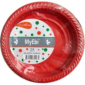 Resim My-ebi Kırmızı Renkli Parti Davet Plastik Tabak - 17 Cm. - 25 Adetlik 3 Paket Kırmızı 