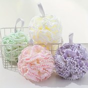 Resim 4 adet Dantel Süper Soyucu Ev Spa Duş Loofah Puf Sünger, Pouf Mesh Fırça, Yüz Vücut için Banyo Spa Puf Scrubber Topu, Zengin Köpükler Kabarcık 