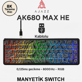Resim Ajazz AK680 Max Rapid Trigger Manyetik Switch Mekanik Klavye Rgb Aydınlatma 0.02 Ultra Düşük Gecikme-Siyah 