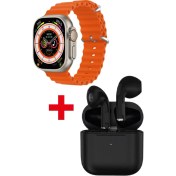 Resim Pazariz Gs8 Watch 8 Ultra Akıllı Saat Turuncu Watch Inc Siyah Pro4 Benzeri Bluetooth Kulaklık Hediye 