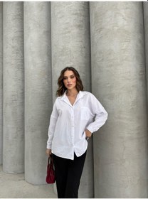 Resim Kadın Beyaz Uzun Gömlek Beyaz 