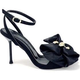 Resim Kindep Mima Saten Fiyonk Kadın Topuklu Sandalet Siyah Siyah 