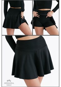 Resim Siyah Yüksek Bel Volanlı Şortlu Spor Etek Deniz Şortu Skirt With Shorts 1101 Siyah 