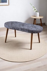 Resim Mymassa Bench - Milas Gri Kumaş - Ahşap Ceviz Ayak - Mutfak Benchi - Puf - Oturak 