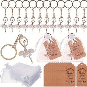 Resim 12 adet Bale Dansçısı Anahtarlık, Şeffaf Taşlarla Süslenmiş, Altın Kaplama, Düğün, Gelin Duşu, Doğum Günü, Yıldönümü, Noel, Şükran Günü, Yeni Yıl ve Daha Fazlası İçin Mükemmel - 12 Anahtarlık, 12 Şeffaf Poşet ve 12 Kahverengi Kağıt Etiket İçerir 