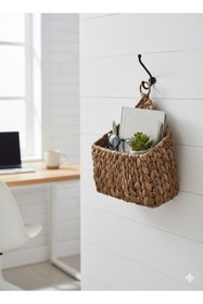 Resim DECHAUS Hasır Posta Kutusu Duvar Saksısı Gazete Kitaplık Hasır Ahşap Sepet Dekoratif 