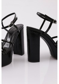 Resim Dgn 28 Kadın Bilekten Bağlama Kalın Taban Topuklu Ayakkabı 28-2125-R145206 Siyah 