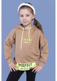 Resim Toontoy Kız Çocuk Kapüşonlu Garni Detaylı Baskılı Sweatshirt Lacivert 