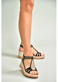Resim Fox Shoes U258916109 Siyah Dolgu Tabanlı Kadın Sandalet Siyah 