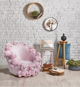 Resim Mobilya Stant Most Teddy Kids Pembe Ayıcıklı Peluş Kumaş Döner Berjer (Evinize Teslim) 