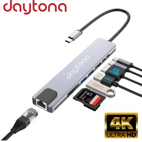 Resim Daytona Cf10 Macbook Uyumlu 8ın1 Type-C™ To 4K HDMI Tv Projeksiyon Ultra Hd 1080P 2* Type-C 2* USB 3.0 Ethernet Lan 2* Sd Çevirici Hub Adaptör 