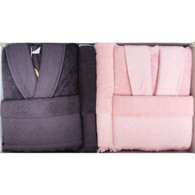 Resim Azura Antrasıt-pembe Aile Seti Bornoz Takımı Antrasit 