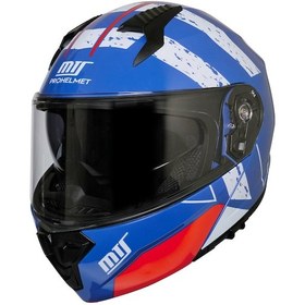 Resim Mts M-966 Çene Açılır Motosiklet Kaskı Beyaz - Kırmızı - Mavi 