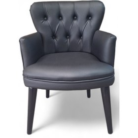 Resim Aryans Home Mobilya Dekorasyon Siyah Deri Ahşap Ayaklı Kollu Ofis Koltuğu Büro Koltuk Ve Berjerleri - (1 Adet Tekli 