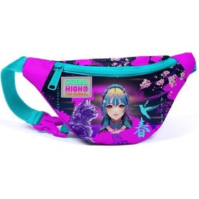 Resim Coral High Mor Pembe Anime Kedi Baskılı Kız Çocuk Bel Çantası Çok Renkli 