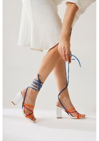 Resim Seila Beyaz Renkli Bilekten Bağlamalı Topuklu Sandalet 001 