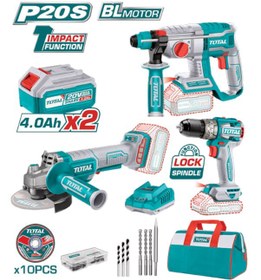 Resim Total P20S 240202 3'lü Set Akülü Taşlama + Akülü Vidalama + Akülü Kırıcı 