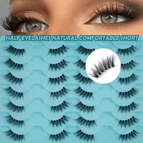 Resim EMAGEFY 14 çift yarım göz kirpik, doğal, uzun, kabarık ve kıvrımlı kedi gözü kirpikleri, tilki kirpikler, yapay 3D mink kirpikler, günlük seyahat tatil parti makyajı için uygun kadın yüz makyaj aletleri 