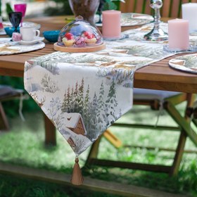 Resim Kış Temalı Bağ Evi Tasarımlı 6+1 Supla Runner Seti 