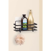 Resim Okyanus Home Magic Fix Sihirli Yapışkan Siyah Lamalı Dikdörtgen Banyo Rafı - 11X24 cm 