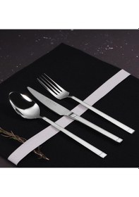 Resim Serenk Barselona Çelik Çatal Kaşık Bıçak Takımı 18 Parça Gümüş 