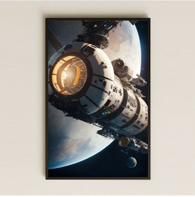 Resim Yörüngede Konuşlanmış Uzay İstasyonu Temalı Pleksi Tablo - Gelecek Vizyonu Bilimkurgu Dekoru 