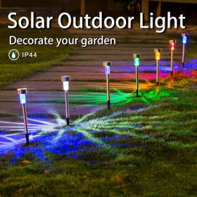 Resim 10 adet güneş enerjili LED lamba, güneş enerjili dış mekan paslanmaz çelik sopa lambaları, yollar, bahçeler, avlular, çimler, kaldırımlar, Noel, Cadılar Bayramı, partiler, mangallar, güverte ve araç yolları için peyzaj aydınlatması 