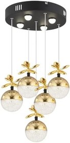 Resim Lokken 5'li Yuvarlak 50 Watt Gold Kristal Ledli Modern Oturma Odası Salon Sarkıt Avize 