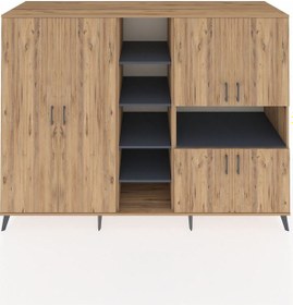 Resim Kronos Dolap 13 Raflı 6 Kapaklı 220x59x163 Çam-çam/antrasit Atlas Çam/antrasıt - Atlas Çam 