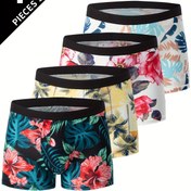 Resim 4 adet Çiçek Desenli Erkek İç Çamaşırı Boxer, Rahat Boxer Slip Şortları, Nefes Alabilen Rahat Esnek Boxer Spor Şortları 