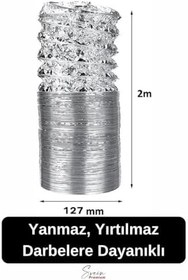 Resim Alüminyum Kopmaz Yırtılmaz Ankastre Baca Aspiratör Davlumbaz Şofben Havalandırma Borusu 2 mt 127 mm 