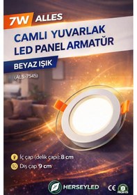 Resim 7w Camlı Yuvarlak Led Panel Armatür Beyaz Beyaz 