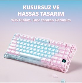 Resim Gravastar Mercury K1 Lite Mekanik Gaming Klavye Ve M1 Pro Kablosuz Optik Mouse Seti, Aurora Mist Optik 