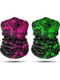 Resim Dair Aksesuar Pembe Yeşil Boya Desenli 2'li Set Boyunluk Bandana Outdoor Balaklava Yüz Maskesi Kafa Bandı 