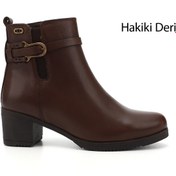 Resim GÖNDERİ(R) Kadın / Kız Kahve Antik Fermuarlı Kalın Topuklu Hakiki Deri Bot 