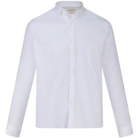 Resim Beyaz Comfort Fit 100% Keten Düğmeli Yaka Uzun Kollu Keten Gömlek 35828 4111993 