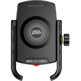 Resim Nukrotech Sf Plus Wireless Şarjlı ve Type C Girişli Motosiklet Telefon Tutucu 