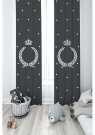 Resim Mekta Home Bebek Ve Çocuk Odası Taçlı Yıldız Desenli 2 Kanat Fon Perde 