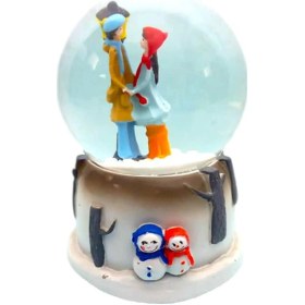 Resim Işıklı Müzikli Sevgi Temalı Çift Orta Boy Kar Küresi 