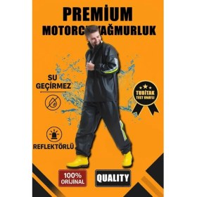 Resim Fybutik Premium Motorcu Kurye Yağmurluk Takım Su Geçirmez Pvc Kumaş Reflektörlü Tübitak Onaylı - Siyah 