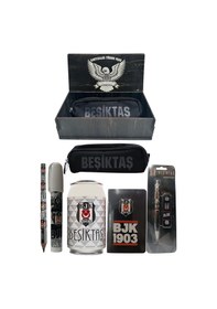Resim Beşiktaş Orjinal Lisanslı Beyaz Kutu Kalemtraş Ahşap Kutulu 6'lı Kırtasiye Seti Gri/siyah 