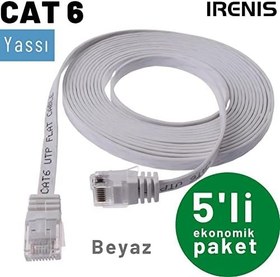 Resim IRENIS 5 adet CAT6 Kablo Yassı Ethernet Network Lan Ağ Kablosu 1 Metre Beyaz 