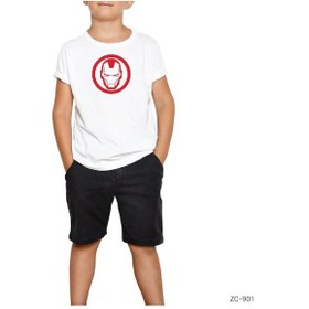 Resim Iron Man Invincible Logo Beyaz Çocuk Tişört Siyah 