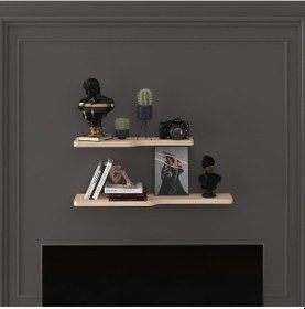 Resim Doğal Modern Organizer Düzenleyici 2'li Kıvrımlı Dekoratif Kitaplık Banyo Mutfak Duvar Rafı Meşe 